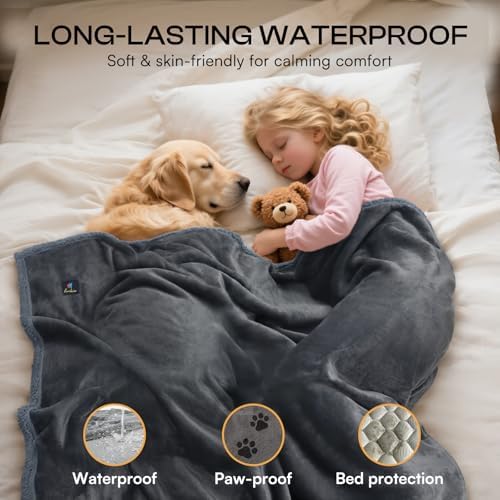 Luciphia Waterproof Bed Blanket Washable, Soft Sherpa Fleece Puppy Reversible - Image 2