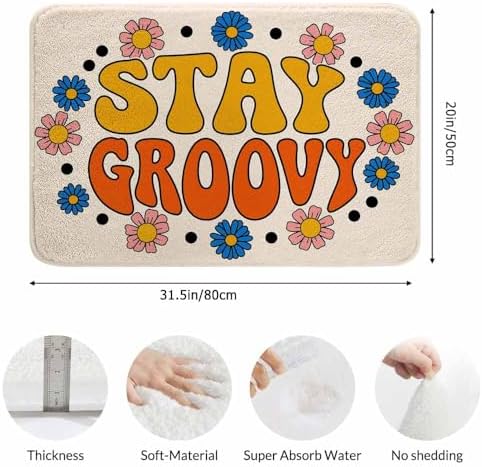 Seventies Retro Stay Groovy Bathroom Mat Rugs Hippie Flowers in Circle Print - Image 3