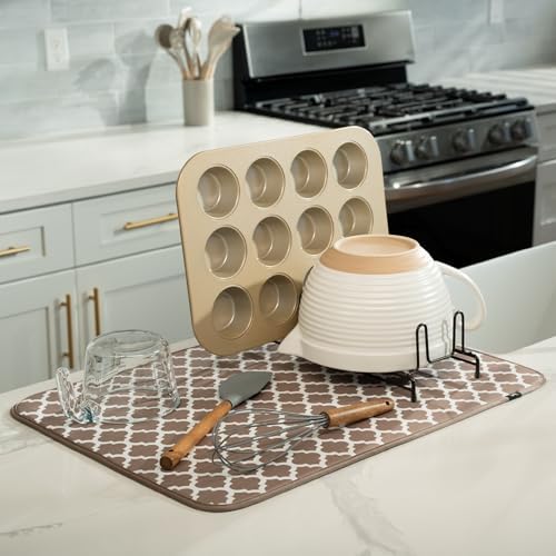 S&T INC. Dish Drying Mat, Tan Trellis - Image 2