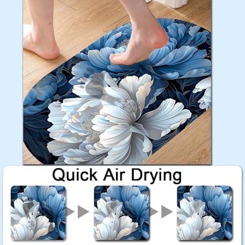 White and Blue Peony, Super Absorbent Quick-Drying Bathroom Mat Rug, Rubber - Image 5