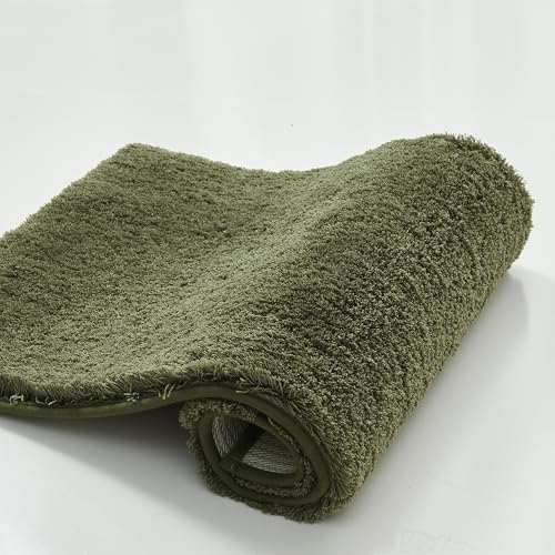 CozeCube Olive Green Shaggy Bath Mat 32"x20" Non Slip Washable Rug by CozeCube