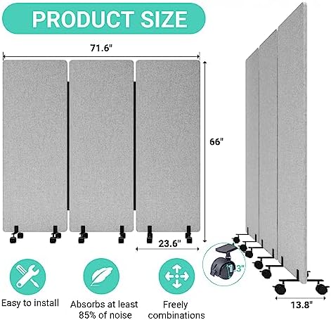 3 Panel Soundproof Room Divider, Portable Acoustic Office Divider - Image 6