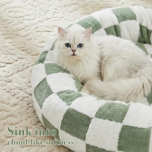 Ohocut Checkered Cat Dog Bed, Cute Sage Green Retro Style Aesthetic Round - Image 2