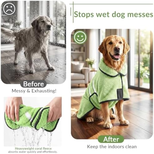 Dog Bathrobe, Super Absorbent for Small to Large Dogs, Neon Green L - Image 2