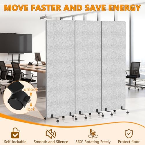 Soundproof Room Divider with Wheels, 66in Acoustic Room Divider Panel, 3 Panel - Image 4