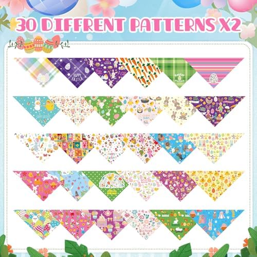 60 Pcs Easter Dog Bandanas Bulk Bunny Dog Bandanas Adjustable Puppy Bibs Triangle Scarf Holiday Pet Costume for Small Medium Pet (Bunny Pattern, Large) - Image 6