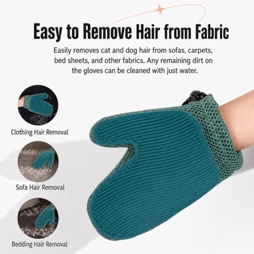 Pet Hair Removal Glove, 2-in-1 Cat Dog Grooming Glove, Fabric Fur Remover - Image 6