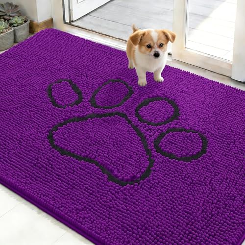 OLANLY Dog Door Mat for Muddy Paws 48x30, Paw Print Design Chenille Mud Mat by OLANLY