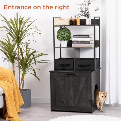 DWANTON Cat Litter Box Enclosure, 2 Storage Shelves and 2 Drawers - Image 2