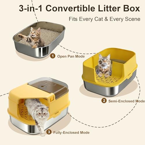 3-in-1 Convertible Cat Litter Box, ABS + Stainless Steel Pan, Enclosed Low - Image 6