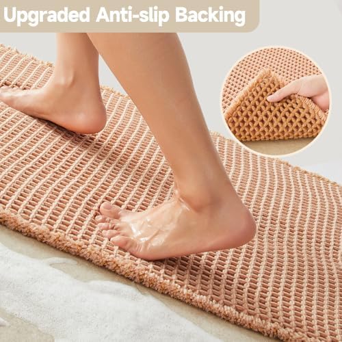 TYUU Waffle Bath Mat, Boho Bathroom Rugs Non Slip, 48x24 Light Peach - Image 4
