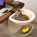 JUNSPOW Cat Desk Bed One-Click Folding Maximum Holds 40lb, Cream Fur by JUNSPOW