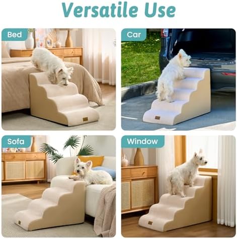 COZY KISS Wide Dog Stairs for Small Dog 19.7" H, 4 Step Pet Ramp for Bed - Image 6