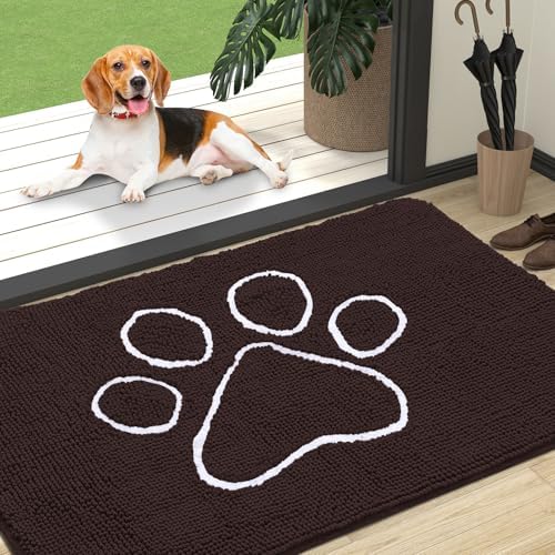 OLANLY Dog Door Mat for Muddy Paws 47x32, Paw Print Design Chenille Mud Mat by OLANLY