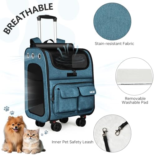 MGB Foldable Pet Carrier with Wheels, Denim Blue - Image 6