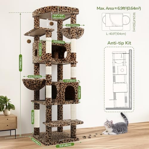 Globlazer 74in Leopard Heavy Duty Cat Tree Tower - Image 6