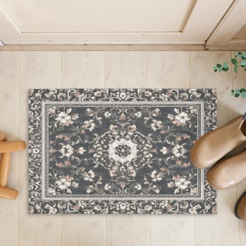 Giwawa Boho Floral Bath Rug Grey Leaves Soft Absorbent Bath Carpet 16x24 Inch - Image 7