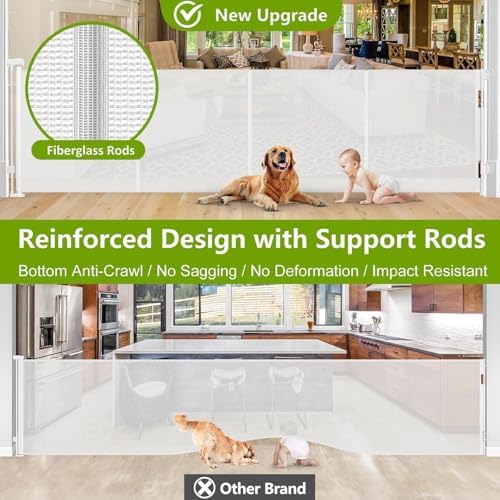Reinforced 42" Tall 155" Retractable Baby Gates Extra Wide Dog Gate - Image 2