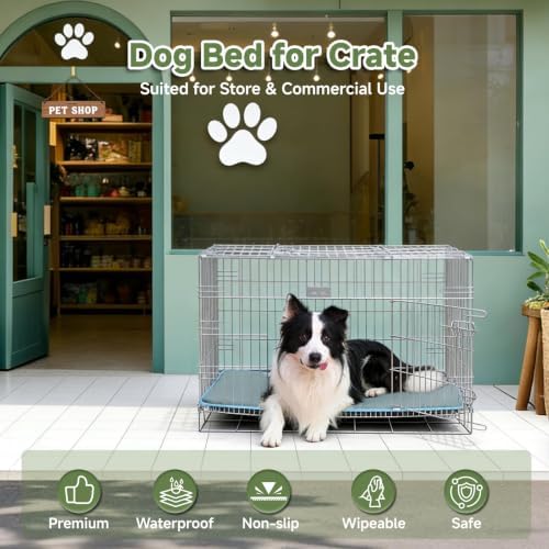 Outdoor Dog Crate Pad Bed, Waterproof Wipeable Kennel Mat, Dusty Blue - Image 5