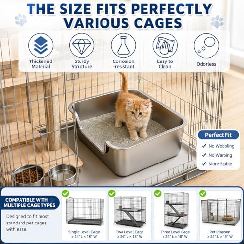 FHTONGE Low Entry Thickened Stainless Steel Cat Litter Box - Image 6
