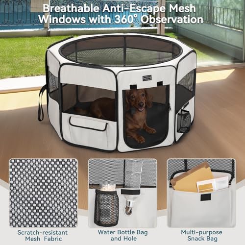 PETSFIT Portable Dog Playpen 36", Removable Waterproof Mat, Zippered Roof - Image 4
