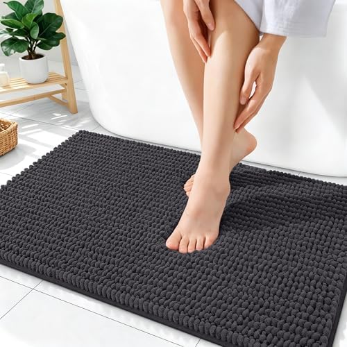 OLANLY Thick Chenille Absorbent Bathroom Rugs Mat 36x24, Dark Grey by OLANLY