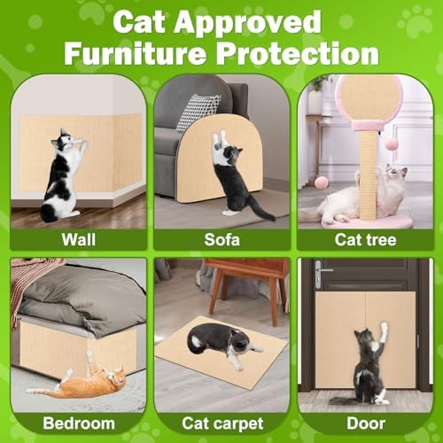 ENONCI 47.2x15.8 Cat Scratcher Mat, Self-Adhesive Wall Corner Cat Scratcher Pad - Image 6