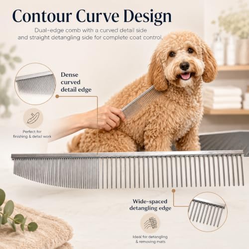 Warren London Contour Curve Copper Dog Grooming Comb, Fine/Coarse, 9 Inch - Image 3