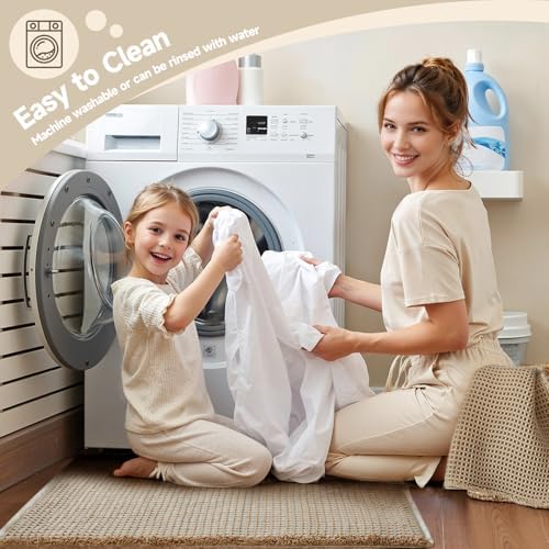 TYUU Waffle Bath Mat, Small Boho Bathroom Rugs Non Slip 24x16 Khaki & White - Image 5