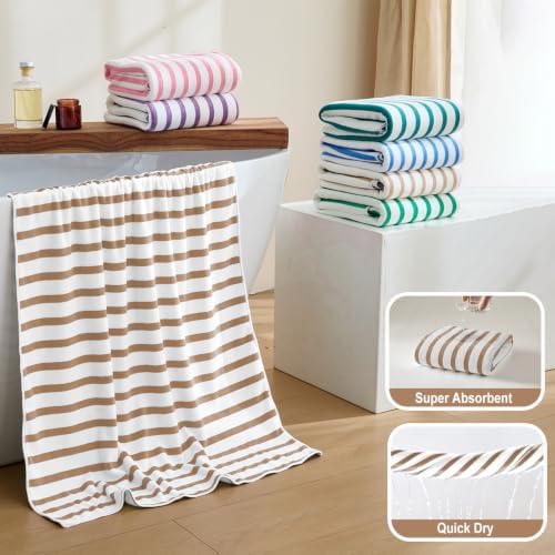JML Microfiber Beach Towels Set of 4, Cabana Stripe Coffee - Image 4