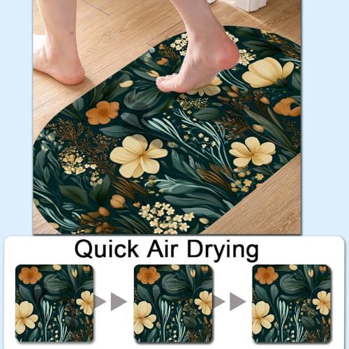 Dark Teal Leaves Flowers Super Absorbent Quick-Drying Bathroom Mat Rug - Image 5