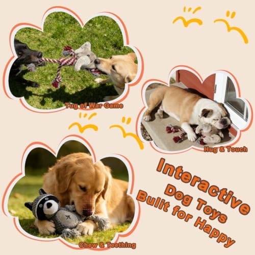 Elephant Rope Dog Toy, Plush Raccoon Squeaky Dog Toy, 2 Pack - Image 5