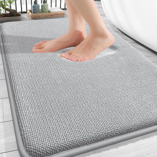 OLANLY Thick Memory Foam Bathroom Rug 34x21, Absorbent Bath Mat, Light Grey by OLANLY