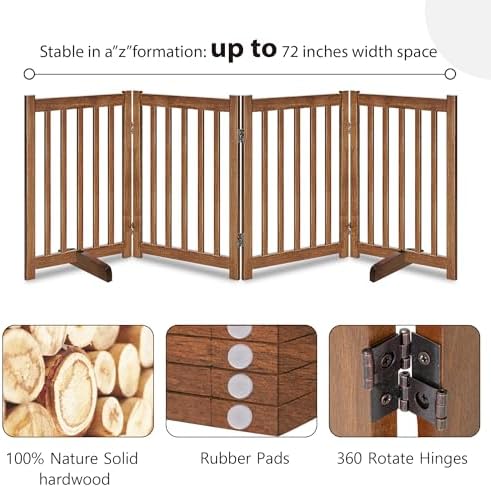 LZRS Wooden Free Standing Dog Gate 80" W x 30" H, Foldable Solid Hardwood Pet - Image 3