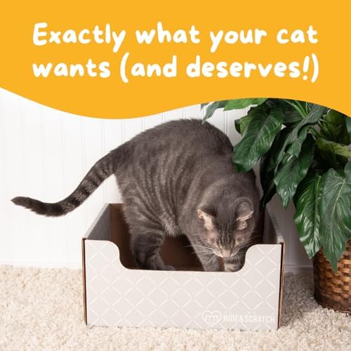 Hide & Scratch Cardboard Cat Scratcher Box & Bed Light Grey Diamond Pad - Image 6