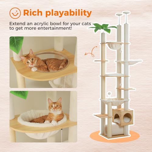 PEQULTI Floor to Ceiling Cat Tree, 93-101'' Adjustable Wooden Tower - Image 2