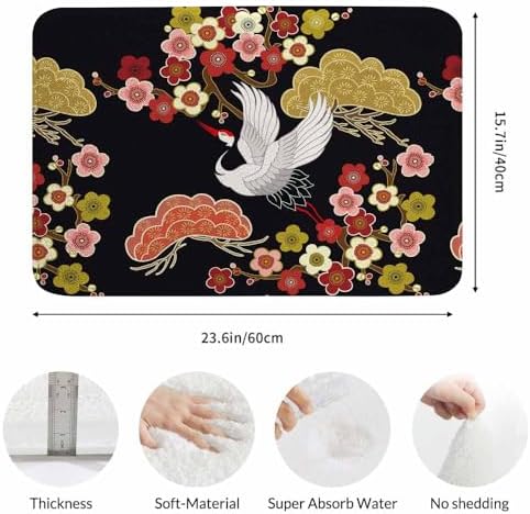 Japanese Crane Bath Mats for Bathroom Asian Oriental Heron Bird Floral Branch - Image 3