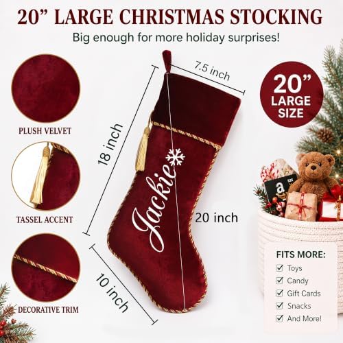 Personalized Christmas Stockings 5 Pack Red Green, Velvet - Image 6