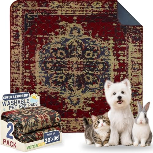 Washable Pee Pads for Dogs 36"x36" 2 Pack Reusable Puppy Potty Pad by Verdasun