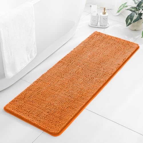 Chenille Bathroom Runner Rug 17"x47" Orange, Plush Bath Mat by Kildoss