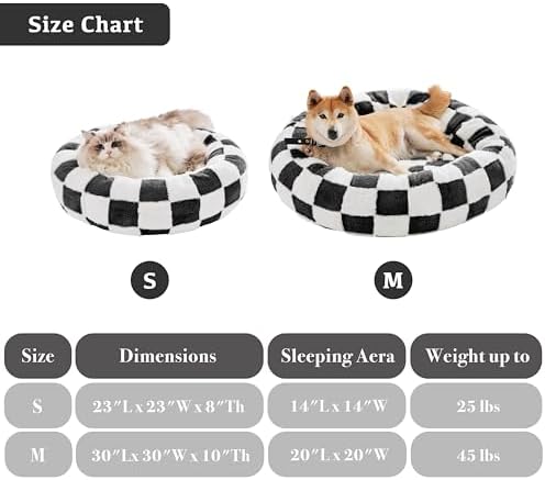 Ohocut Checkered Cat Dog Bed, Cute Black White Retro Style Aesthetic Round - Image 5