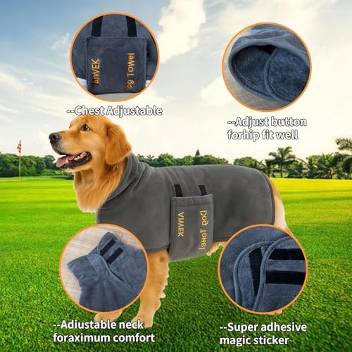 Dog Bathrobe Microfiber, Quick Dry Absorbent Adjustable Wrap Grey XXL - Image 3