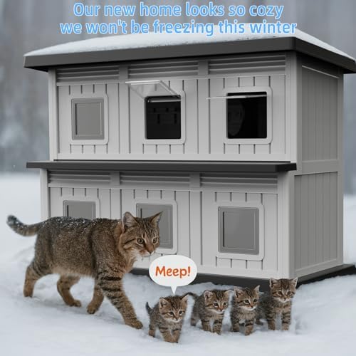 DRATO Outdoor Cat House Resin Double-Decker Weatherproof Cat Shelter Large - Image 6