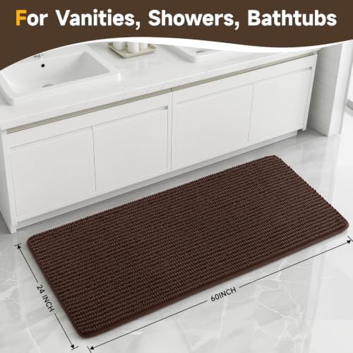 Ophanie Brown Bathroom Runner Rugs 60x24, Soft Chenille Bath Mat, Non Slip - Image 2