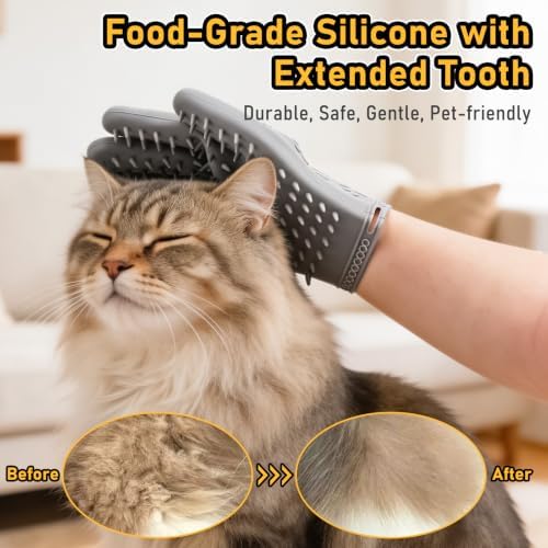 Pet Hair Removal Gloves Grooming 2 Pair Pink & Grey - Image 4