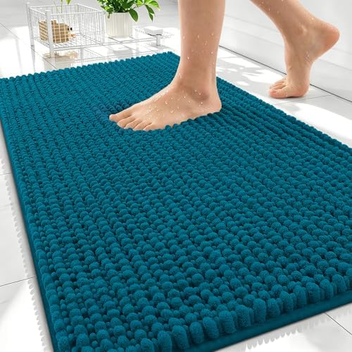 OLANLY Thick Chenille Absorbent Bathroom Rugs Mat 34x21, Peacock Blue by OLANLY