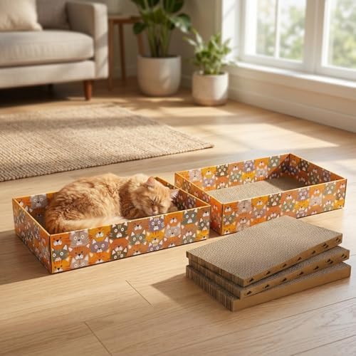 Pumtus Set of 2 Cat Scratching Boxes, 17x10 in 6 Pcs Corrugated Cardboard Pad - Image 5