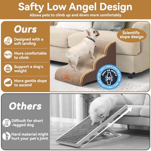 Zerbuger Dog Ramp and Stairs for Bed, Coffee 3 Steps 16" H, Nonslip Cover - Image 6
