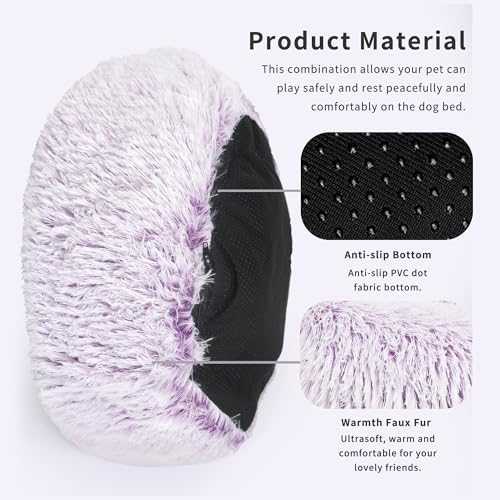 nononfish Round Calming Dog Bed, Plush Donut Pet Bed - Image 5