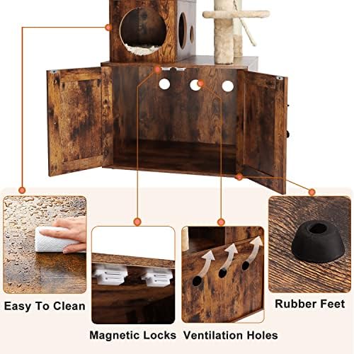 Timberer Cat Tree with Litter Box Enclosure, 2-in-1 Cat Tower - Image 6
